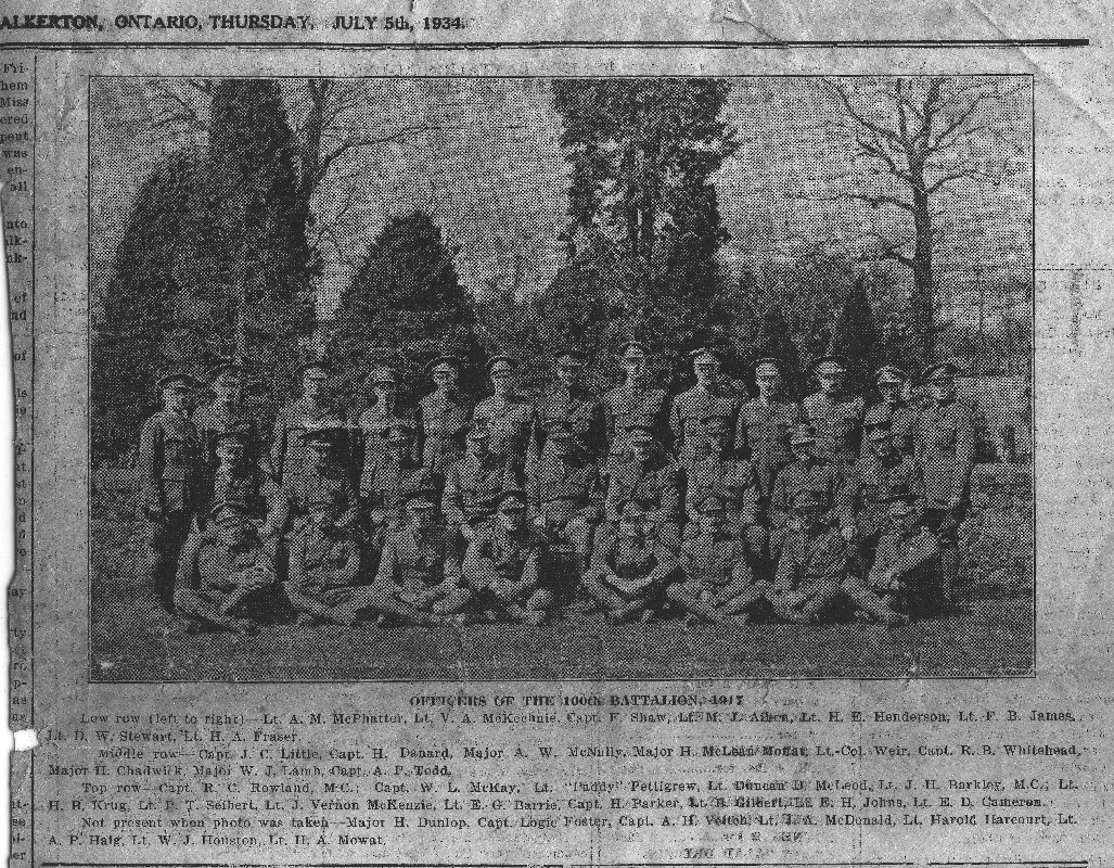 160th Battalion 1917 image published in Walkerton Herald-Times, July 5, 1934
